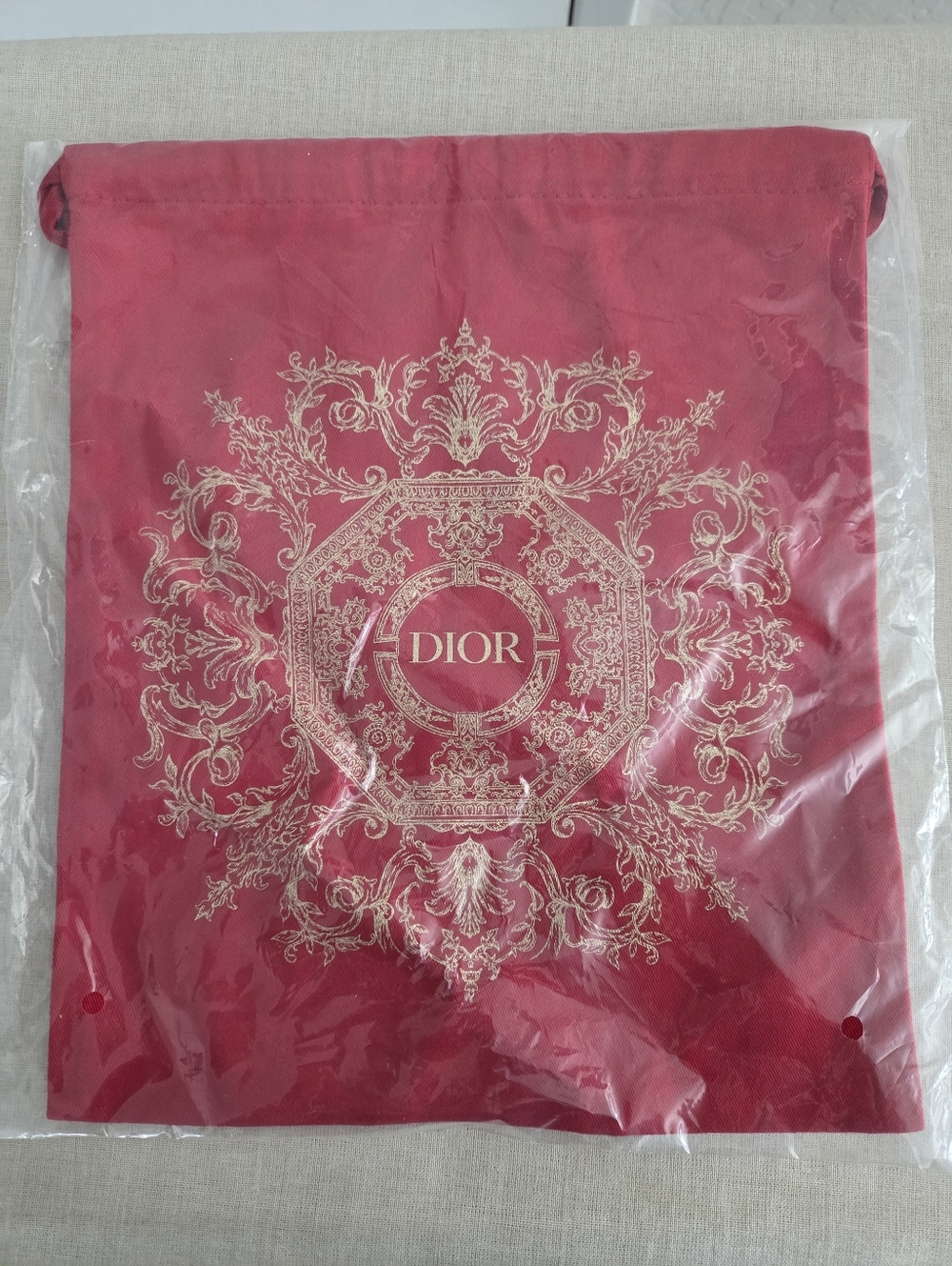 DIOR beauty gold red drawstring cosmetic pouch bag